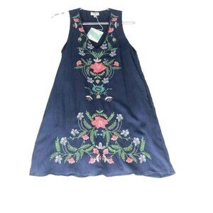 Umgee Navy Sleeveless Embroidered Dress